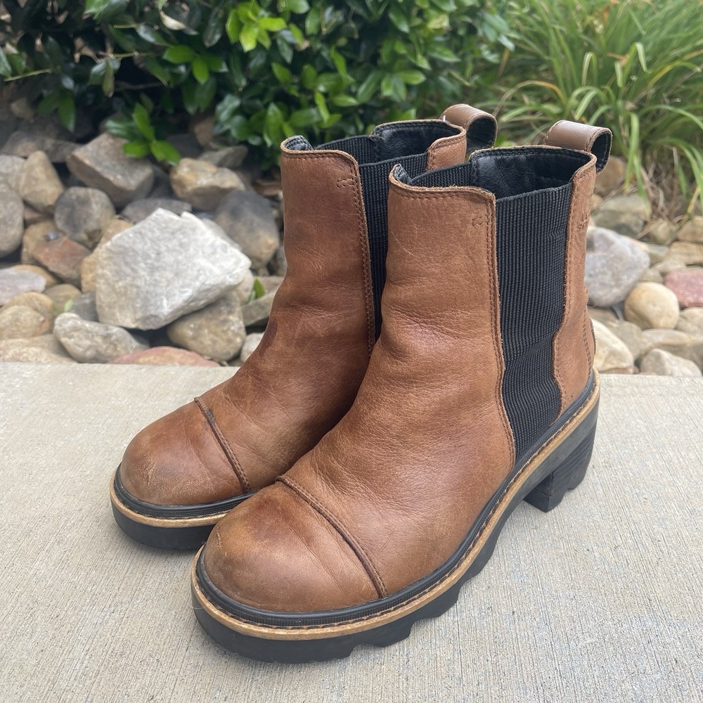 Sorel Women's Joan Now Chelsea Boots Size 6.5 Leather Brown Waterproof